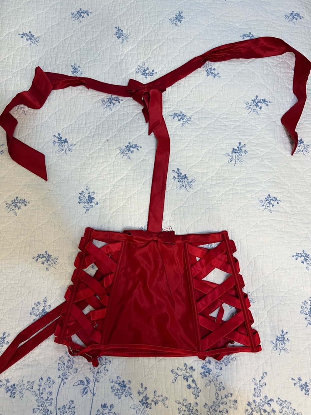 Victoria's Secret Red Satin Lace-Up Bustier Halter